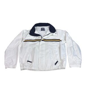 Nautica Jacket Mens Medium White Navy Yellow Stripe Windbreaker NS-83 Mesh Lined